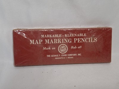 Vintage George F. Cram Map Marking Pencils Sealed In Box  Mark On Rub Off Red