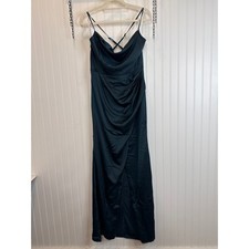 NWT Lulus Moments of Beauty Dark Teal Satin Cowl Neck Tulip Maxi Dress Size M