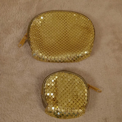 Gold Tone Evening Clutch Bag Coin Purse Nesting Set Wedding Party Canvas Lined
