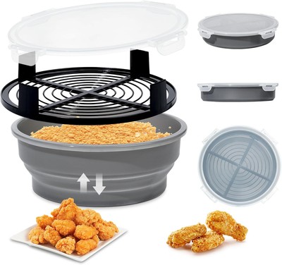 FJNATINH Collapsible Batter Bowl - Mess Free Better Breader Shaker Gray 
