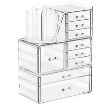 3 Pack Clear Acrylic Makeup Organizer for Vanity With 9 Drawer, Skincare