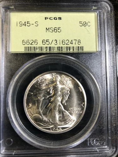 1945 S Walking Liberty Half Dollar.  PCGS MS65 OGH