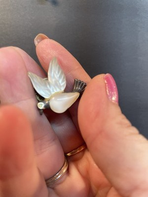 Jelly Belly Dove Pin Molded Lucite Wings Silver Signed Olito USA Pin