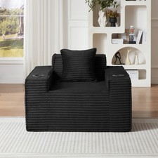 1 Seater Black Corduroy Sofa No Assembly Needed Cloud Plush Comfort Design