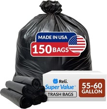 Reli. Easy Grab Trash Bags 55-60 Gallon 150 Count Made in USA  Star Seal High