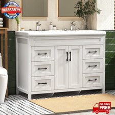 47.3" Bathroom Vanity Double Sink Ceramic Freestanding Cabinet Storage 4 Drawers