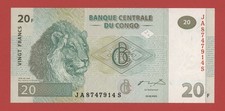 CONGO DEMOCRATIC  REPUBLIC  20 FRANCS 2003 PRINTER G&D  PICK # 94A  AU-UNC