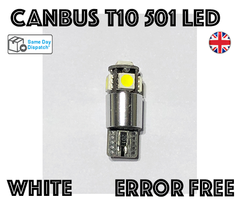 1x XENON WHITE CANBUS LED BULBS 5 SMD 501 T10 W5W ERROR FREE CAR LED SIDELIGHTS - Afbeelding 1 van 4