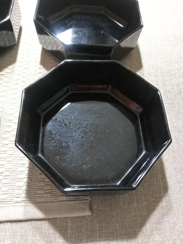 Vintage Mcm Set of 6 Arcoroc Octime Octagon Black Cereal Soup Bowls Made France - Picture 2 of 9