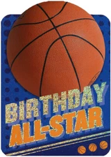 Basketball on Blue Die Cut Foil Sports Paper House Birthday Card For Kids