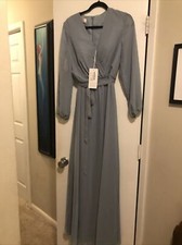 New JJ s House A-Line, Long Chiffon Bridesmaids Dress Dusty Blue Size 10
