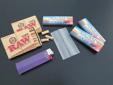 3 pack Elements Rice Rolling Papers 2 boxes Raw Tips & a Bic Lighter; All-U-Need