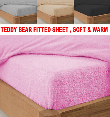 Extra Tief Teddybär Fleece Spannbettlaken Sherpa Thermo Warm Bettwäsche Set Double