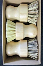 NEW Palm Pot Brush Bamboo Round 3-Pack Mini Dish Brush Natural Scrub Durable