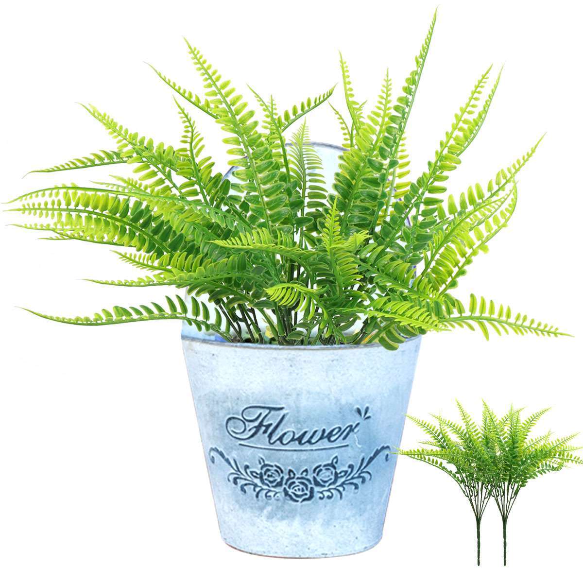 10 Bundles Boston Fern Outdoors Decor Faux Ferns Artificial Plants Uv Resistant