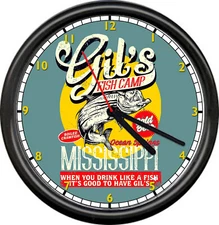 Gil's Fish Camp Drink Like A Fish Bar Tavern Mississippi Funny Sign Wall Clock