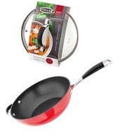 Stellar 3000 28cm Non Stick Stir Fry Pan - Wok With Glass Lid Red Stellar 3000 28cm Non Stick Stir Fry Pan - Wok With Glass Lid Red