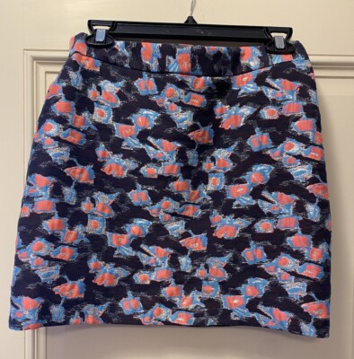MILLY Designer Pencil Skirt Multicolor Pink Lane Silk Print Size 4
