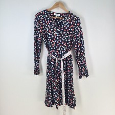 David Jones dress womens M shift navy blue geometric long sleeve Vneck 113441