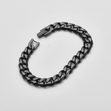 Polished Black Titanium Steel Metal Bracelet Chain Accessories Unisex 037