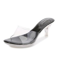 Women's Clear Mid Heel Slippers Summer Casual Sandals PVC Peep Toe Shoes Mules