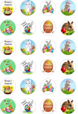 24 x VORGESCHNITTEN OSTERN (b) HASE/KANINCHEN/EI/JAGD REIS/OBLATEN PAPIER CUP CAKE TOPPER