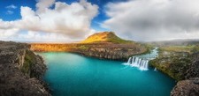 Landscape waterfall summer iceland river clouds cliff Custom Gaming Mat Desk