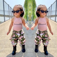 Toddler Girls Outfit Summer Baby Kids Clothes Vest Top Camo Pants Casual Outfits