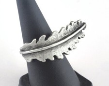 Leaf Ring Adjustable Antique Silver Plated Brass 16mm 5US inner size 3072