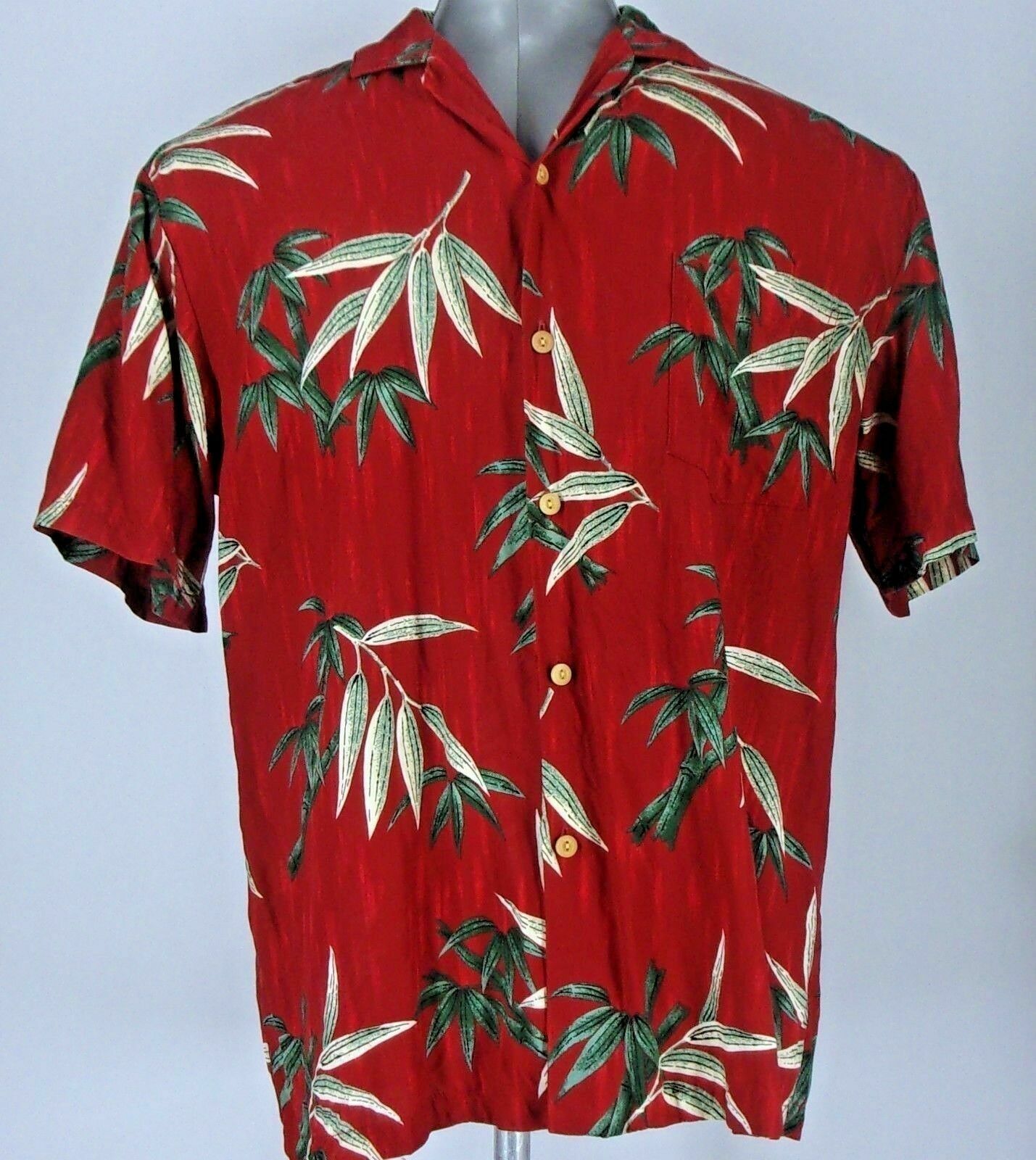 PARADISE FOUND Men's Large  Button-Front  Short Sleeve Wine Floral 100% Rayon