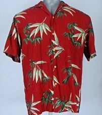 PARADISE FOUND Men's Large  Button-Front  Short Sleeve Wine Floral 100% Rayon