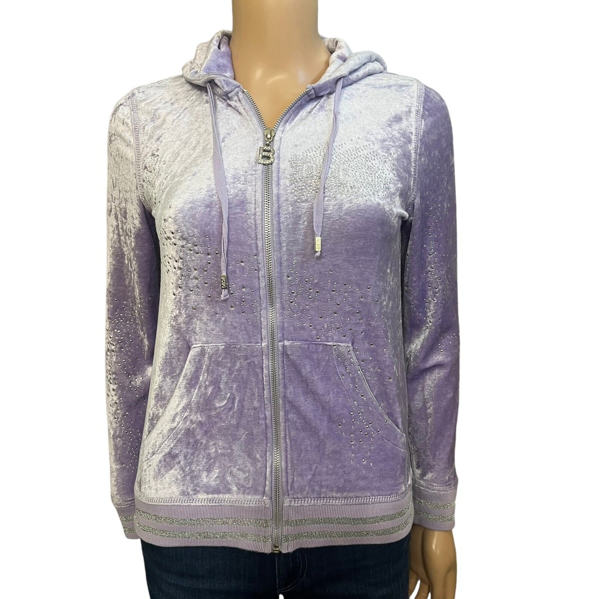 Y2K BCBG MaxAzria Velour Track Jacket Small Rhinestone Y2K BCBG MaxAzria Velour Track Jacket Small Rhinestone