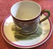 Fox Hunt Hunting Magenta Rim Spode Cup and Saucer Leaping The Brook First Over
