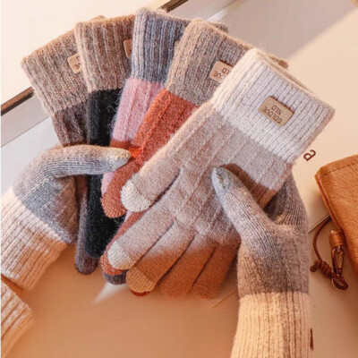 Dicke Touchscreen-Handschuhe Für Damen Winter Einfache Handwärmer Gestrickte..