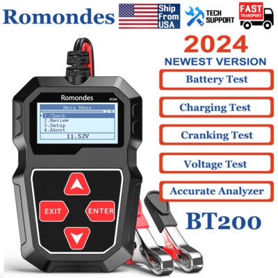 Romondes BT200 12V Car Battery Tester 100-2000 CCA Auto Battery Load Tester Tool