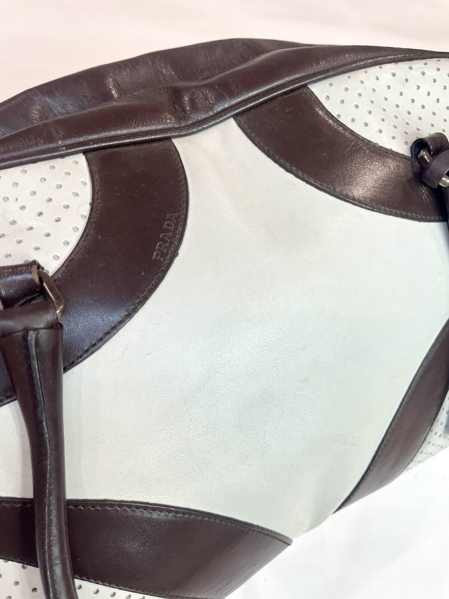 Rare Vintage Prada Vitello Drive Perforated Bowling Hand Bag Rare Vintage Prada Vitello Drive Perforated Bowling Hand Bag