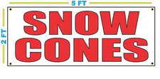 SNOW CONES in RED Banner Sign NEW 2x5