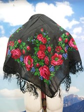 Handbedrucktes schönes Rosen Trachtentuch Dirndltuch mit Fransen Schultertuch