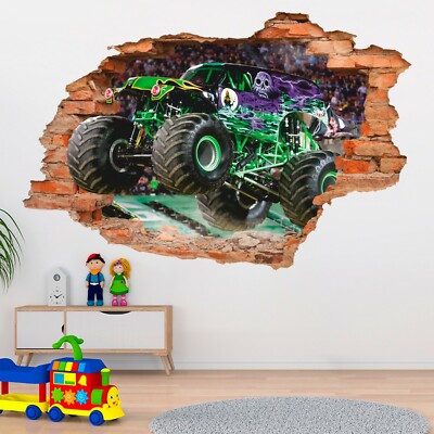 Monster Truck 3D Wall Decal, Monster Truck Wall Sticker, Sports Car, Decor