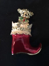Vtg Scotty Dog In Christmas Stocking Pin Holiday Jewelry