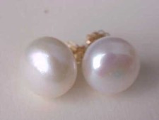 11MM AAA GENUINE WHITE PEARL STUD EARRINGS SOLID 14KT YELLOW GOLD