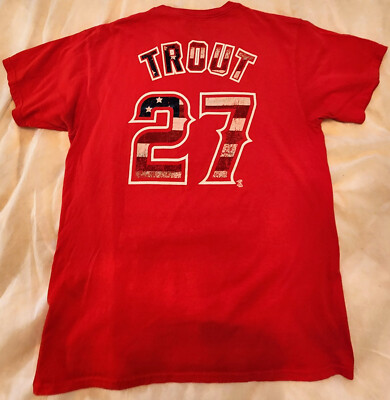 Mike Trout Los Angeles Angels Shirt MLB Majestic Lightweight Large USA  Patriotic