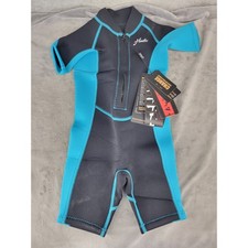 Hevto Kids Wetsuit Shorty Black Cyan Blue Neoprene Front Zip Youth Swim Surf