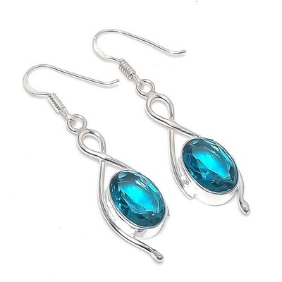 London Blue Topaz Gemstone Handmade 925 Sterling Silver Jewelry Earrings Size 2''