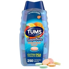 TUMS Smoothies Antacid Tablets Extra Strength Assorted Fruit Smooth 250 Ct