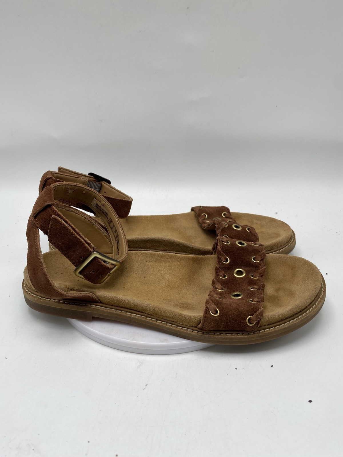 Clarks Sandals Women Size 8 Corsio Amelia Brown Suede Ankle Strap Flats 4183