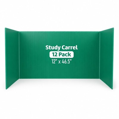 Green Plastic Study Carrels, 12'' x 46.5'', 3mm Trifold Desk Dividers, Classroo...