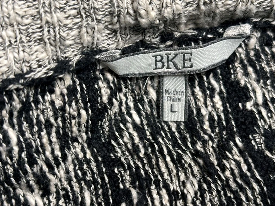 Suéter BKE Hebilla Mujer Talla L Encogerse de hombros Frente Abierto Negro Gris Manga Larga Alta Baja Foto 3 de 4