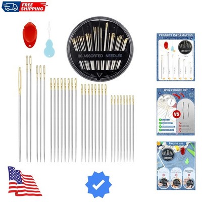30-Count Steel Needles for Hand Sewing, 6 Sizes Large Eye Embroidery and Hand...