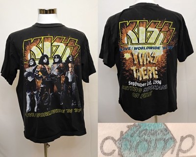 Vintage Kiss Alive Worldwide 1996-97 Tour Champ T-Shirt Size US XL Black #Z4708